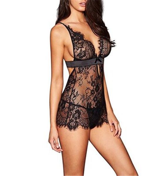 

women erotic lingerie set fashion trend female two-tone lace printing perspective blouse pajamas nightgown underwears briefs, Black;white