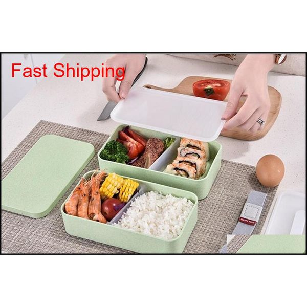 

double layer lunch box portable wheat straw material lunch box eco-friendly food container stora qyltbr my_home2010