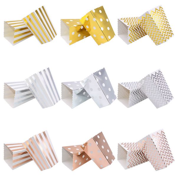 

6/12pc gold silver dot wave striped paper popcorn box pop corn candy/ sanck favor bag xmas wedding kid birthday party decoration q1218