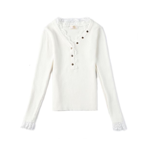 

2021 new women knit lace button sweater autumn winter v neck pullover sweaters soft female jumper robe pull jersey yydd, White;black