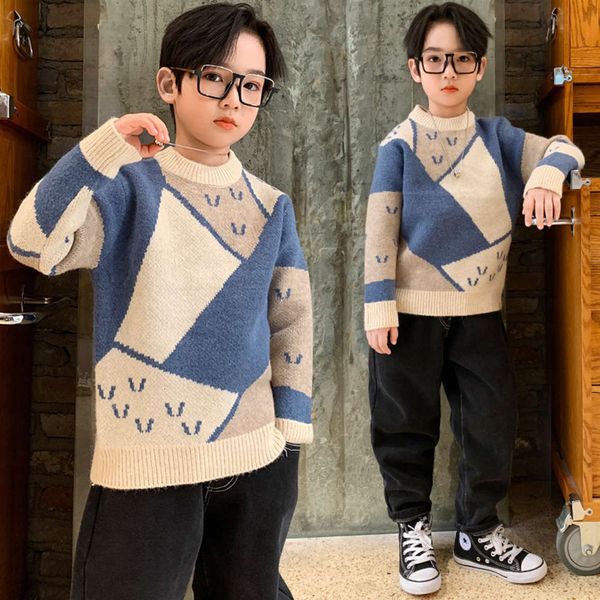 

2020 boys' winter korean t-neck sweater new fashion medium and large children's trendy long sve shirt cmdn1hp5, Blue