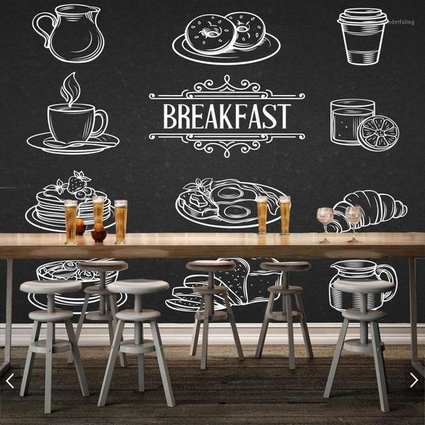 

custom papel de parede 3d, painted style breakfast mural for restaurant kitchen background decoration wallpaper1