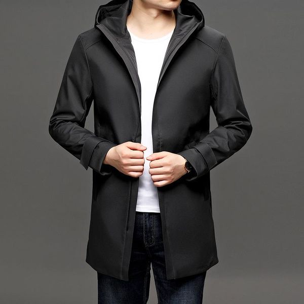 

men's trench coats 2021 autumn korean shirt collar jacket casual young medium long windbreaker fashion wear, Tan;black