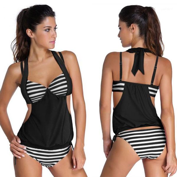 

women tankini swimsuit 4f41990 summer beach stripes briefs and shorts print bathing suit 2 pieces set1, White;black