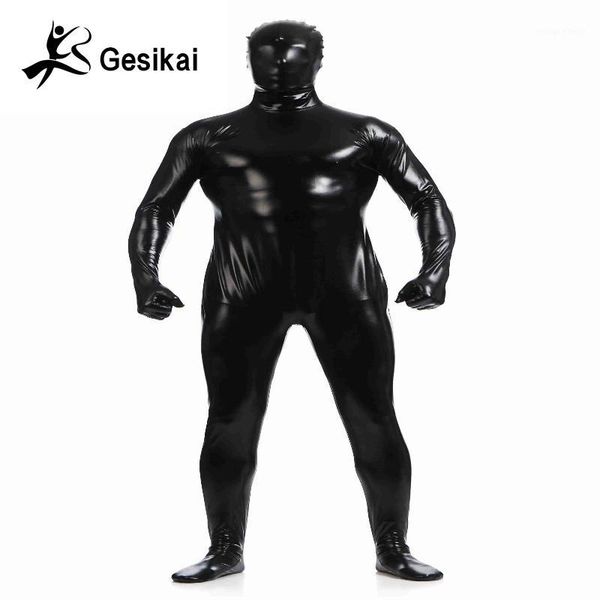 

men's metallic shiny zentai full bodysuit back zipper costum made tights suits men's full bodysuit cosplay halloween costumes1, Black
