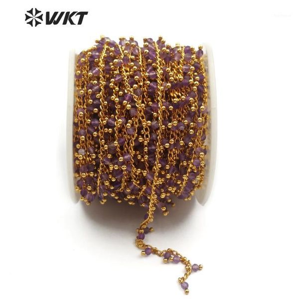 

wt-rbc087 brass wire wrapped purple crystal rosary chain wholesale 5meter handmade beaded chain for women making fashion jewelry1, Silver