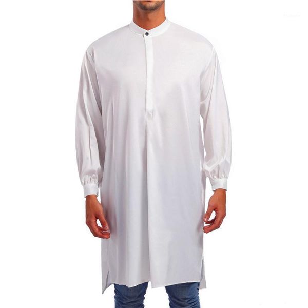 

2019 winter men's shirt arab style fashion simple long style young men long sleeve shirt burqa all seasonsm-xxl1, White;black