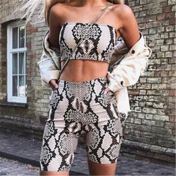 

2019 женская мода двухсекционный установить классический snake crop top шорты outfit женщин способа змейки printed две части эпикировка set, Gray