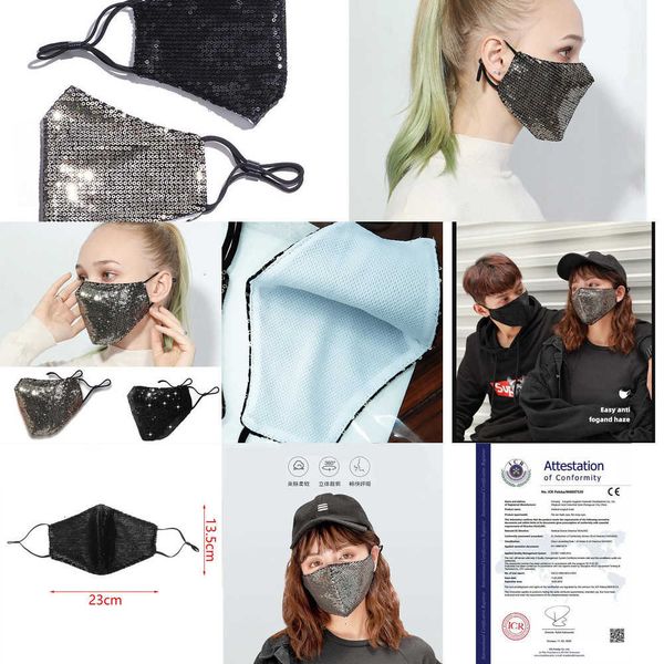 

3d factorym4himask pm2.5 fashion washable reusable bling care shield sun color gold elbow sequins shiny face cover mount masks