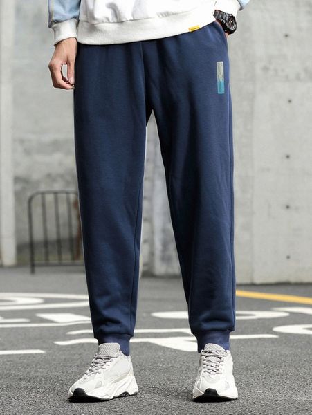 

men slogan graphic slant pocket sweatpants o9j6#, Black