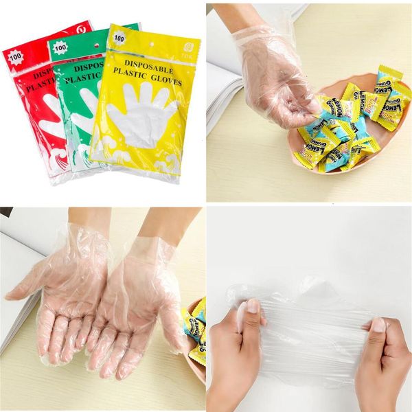 

home glove food grade waterproof transparent plastic disposable clean gloves colorful packing 100pcs =1set kit