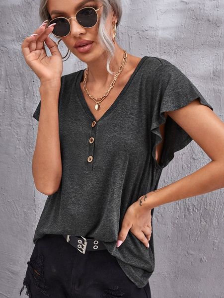 

v-neck butterfly sleeve tee g78z#, White
