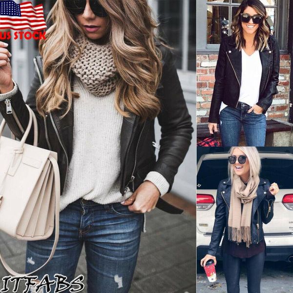 

ladies biker leather jacket black leather jacket loose warm zip, Black;brown