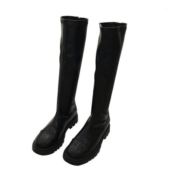 

boots long women's autumn and winter thin velvet shoes soft leather tall but knee-thin1, Black