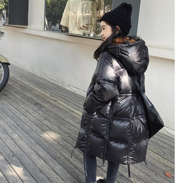 

high-end brand children glossy stitching down coat winter thicker warm hooded outerwear white duck down jackets for girls y3388, Blue;gray