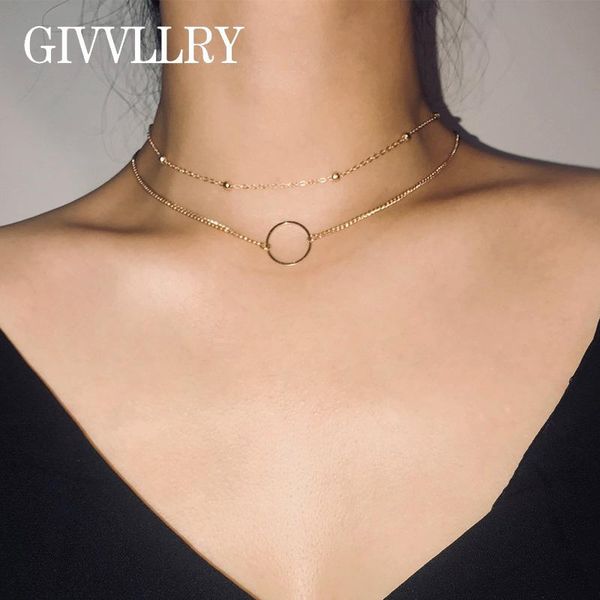 

chains 2pcs/set circle pendant choker necklaces for women super star style copper beads chain necklace friends gift, Silver