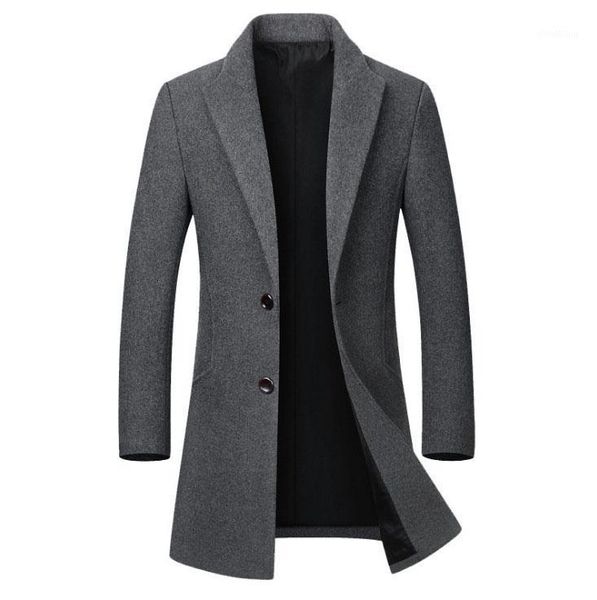 

men's wool & blends 2021 autumn winter warm men's blend trench coat slim fit pea business casual long woolen jacket1, Black