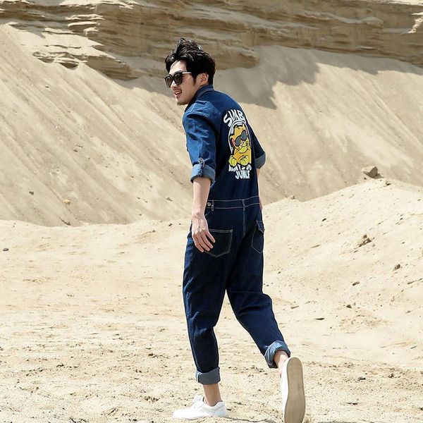 

jeans romper overalls jumpsuit men black blue long sleeve spring autumn male fashion hip hop denim overalls clothing plus size