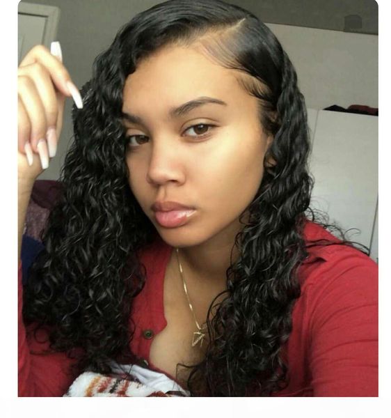 

glueless deep wave lace front wigs 18inch unprocessed brazilian virgin human hair wig pre plucked natural with baby hair wig for black women, Black;brown