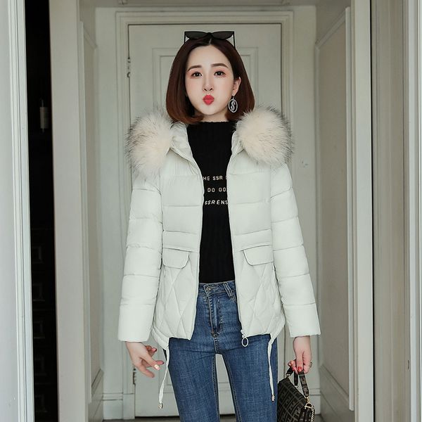 

2021 newplus size women autumn winter jacket hooded fur collar cotton padded slim short coat outwear womens clothing u454, Black;brown