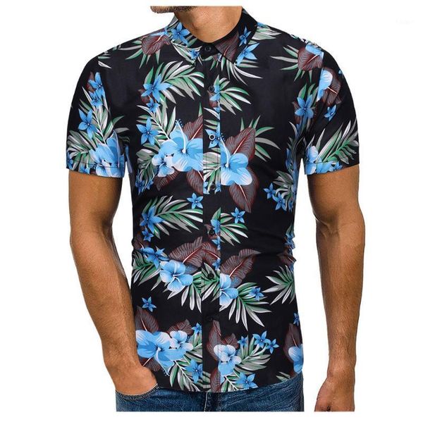 

shirts men's shirts 2020# spring summer casual slim printed short sleeve turn-down collar broadcloth navy black men's shirt1, White;black