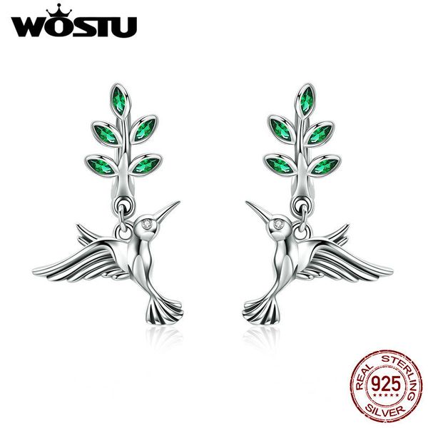 

wostu 100% real 925 sterling silver green leaves & birds stud earrings for women birthday forest style fresh jewelry gift cqe464 210202, Golden;silver