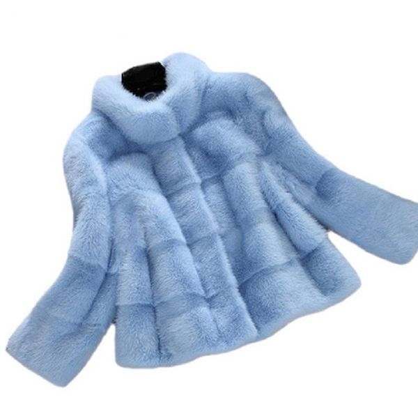 

winter warm short faux fur women coat 2/4 sleeve mandarin collar thick warm fur jackets outerwear casaco plus size 2x q4782, Black