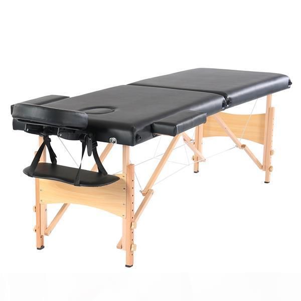 

sections folding portable beech leg beauty massage table 60cm wide adjustable height black ship from us drop shipping