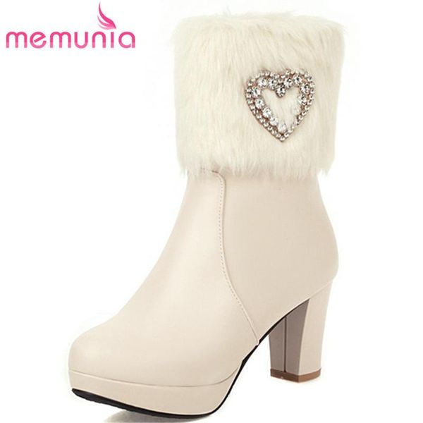

boots memunia 2021 arrive party wedding shoes women ankle pu round toe crystal high heel platform woman winter, Black