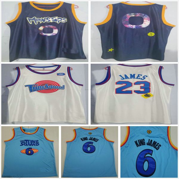 

2020 new tune squad looney monstars space jam lebron dna jersey white blue nwt 6 king james "space jam" #23 mens tune squad stitch, Black;red