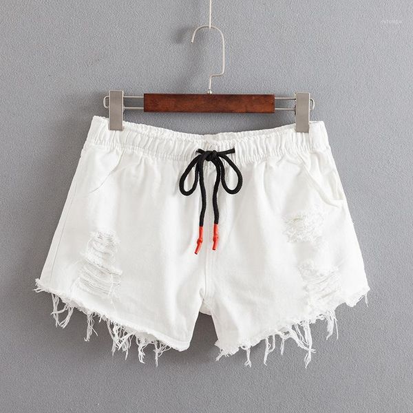 

2019 plus size women jeans summer clothing fashion casual loose tassel holes denim shorts t55-70791, Blue