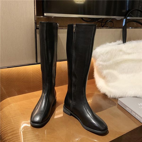 

corporis size 34-40 fashion women low heels shoes sqaure toe zip women riding boots simple knee high boots, Black