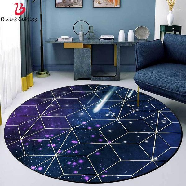 

bubble kiss new fashion round rugs for modern living room blue starry meteor geometric lattice carpet teenager decoration rug1
