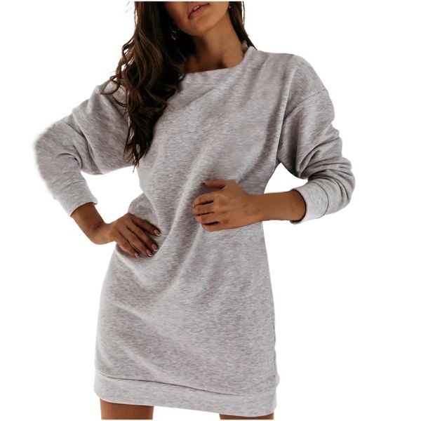 

fashion women autumn solid loose dress round collar design o-neck long sleeve dresses casual female 2020 basic mini dress, Black;gray