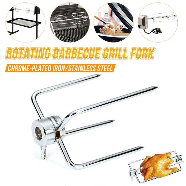 

2pcs bbq grill rotisserie spit meat forks replacement 4-prong grill spit rods accessories