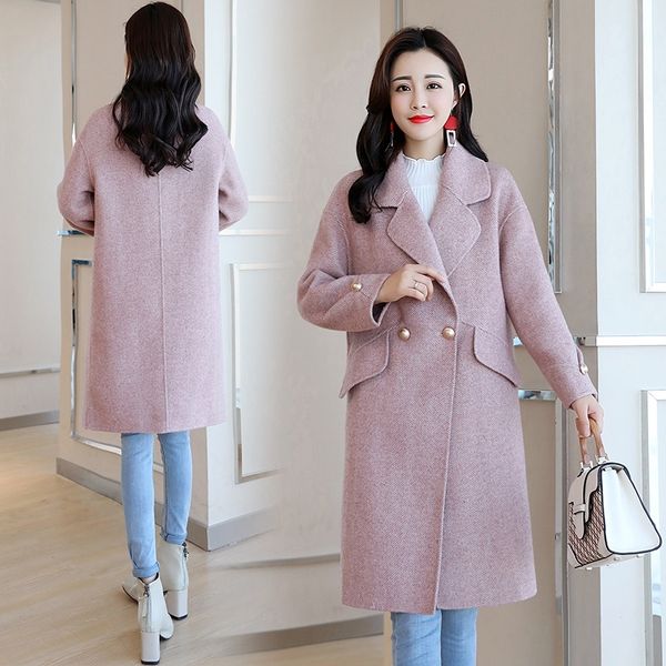 

2021 new autumn female spring fashion long outerwear office lady wool blend coat, Black