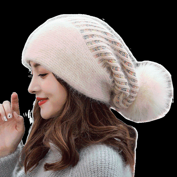 

berets winter beret hat for women angola fur ladies warm pompom knit beanie female girls femme, Blue;gray