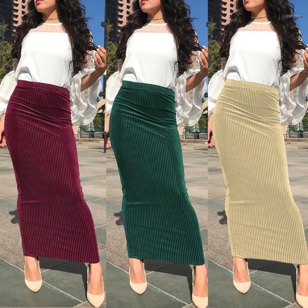 

muslim women skirt bodycon slim stretch long maxi high waist pencil dress sheath bottoms islamic ankle-length arab middle east1, Red