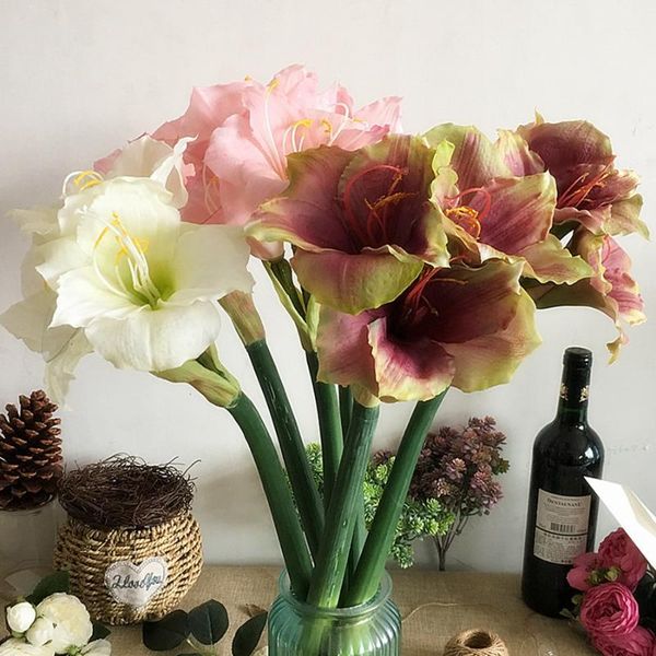 

decorative flowers & wreaths real touch soft latex large amaryllis artificial home wedding decorations flores fake flower table decor1