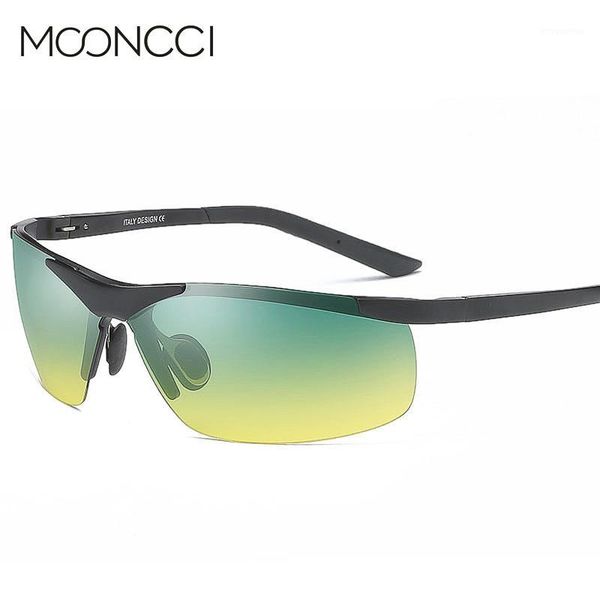 

mooncci day and night vision polarized sunglasses men plus frame aluminum driver glasses brand designer male yellow sun glasses1, White;black