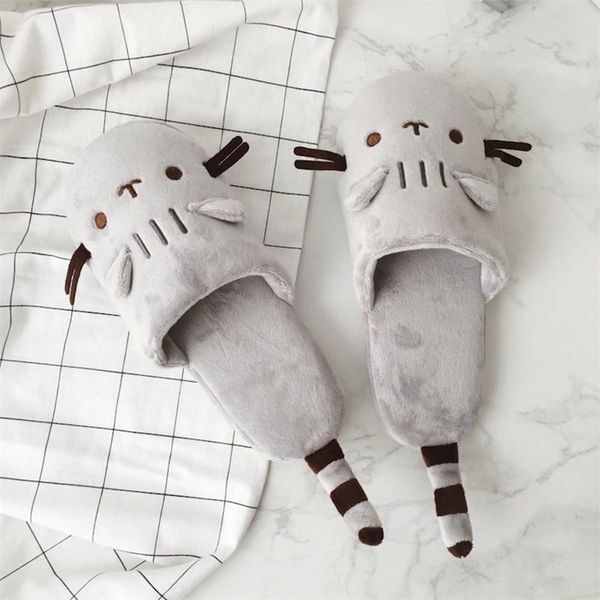 

female furry cat indoor slippers warm faux fur cute cartoon winter home floor shoes woman lovers soft plush house slipper sh468, Black