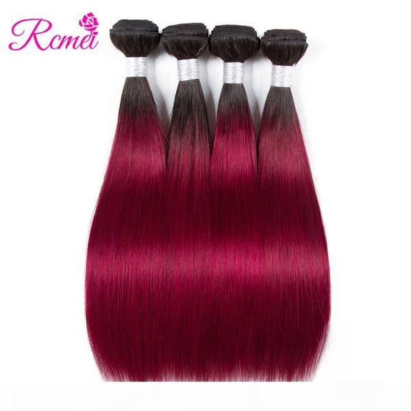 

rcmei burgundy colored hair brazilian straight hair weaving ombre 1b burgundy 2 tone color 4 bundle 10-26inch ing, Black