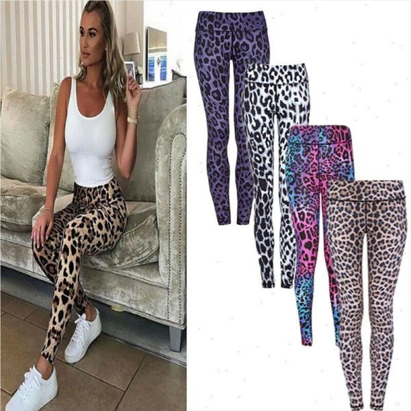 

womens leopard leggings gym stretch pants fitness legging jogging high waist slim sports trousers  drop shipping, Black
