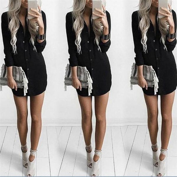 

women's long sleeves blouse ladies loose casual wear new summer long chiffon blouse soild color bottons dress, White