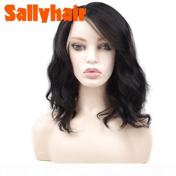 

ombre цвет фронта шнурок парики из синтетической длина плеча невидимой стороны l парик шнурок боб часть естественной волна черных блондинки, Black