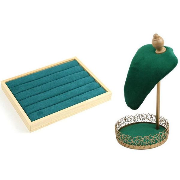 

solid bamboo wood jewelry display tray earrings & portrait neck jewelry display stand metal flannel necklace earring, Pink;blue
