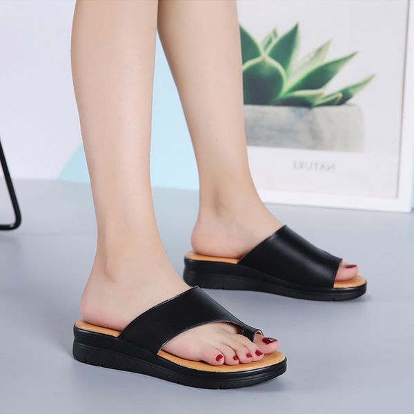 

genuine leather flat platform women shoes wedge correction sandal summer female slippers orthopedic bunion corrector x1020, Black