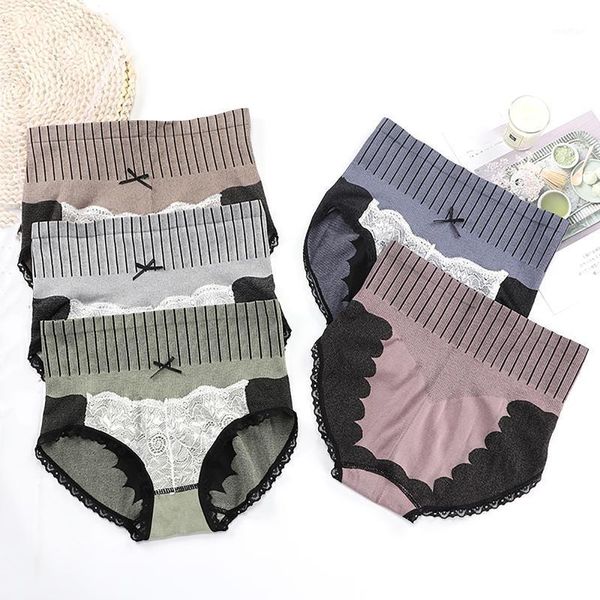 

solid women's high-waist panties feminine lace buttocks abdomen and waist panties plus size women soft bow underwear1, Black;pink