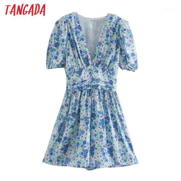 

tangada fashion women vintage v neck floral playsuits short sleeve rompers ladies casual chic jumpsuits 3h6921, Black;white