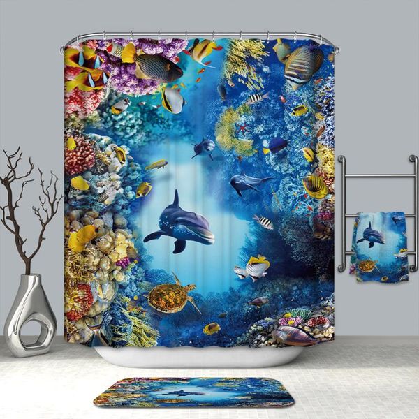 

3d colorful underwater world shower curtains dolphin starfish waterproof mildew proof thickened bath curtains for bathroom